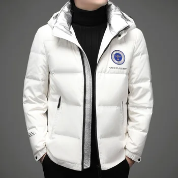 A férfiak Fehér Téli Kabátok 2021 Új Érkezők Férfi Rövid Kapucnis Meleg 90% - Ban Fehér Kacsa Le Vastag （Téli) Kabátok