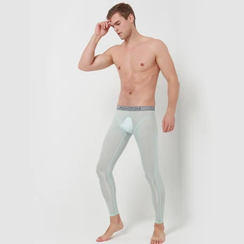 a férfiak jeget selyem mikro-áttetsző, ultra-vékony présszerszám hosszú őszi nadrág, szexi U konvex lélegző zökkenőmentes leggings S801