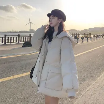 A Nők Megvastagodott Zubbonyok Harajuku Kapucnis Felsőruházat 2021 Koreai Laza Puffer Kabátok Egyszínű Rövid Téli Női Kabátok Koreai