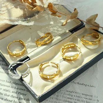 Amaiyllis 18K Arany Fény Luxus 14 Stílusú Nyitott Gyűrű Niche Egyszerű Üreges Kettős Réteg Gyűrű trendi mutatóujját Farok Gyűrű Ékszer
