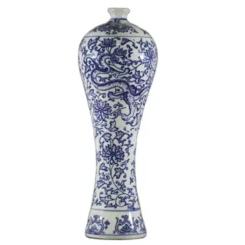 Antik Stílusú, Kínai Egyedi Stílusú Kék-Fehér Porcelán Váza - Dragonic