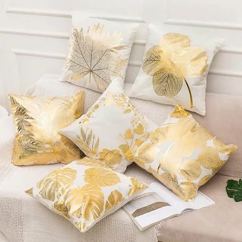Arany Virágok, Levelek 45*45cm párnahuzat Poliészter Párnákat Dekoratív Párnahuzat Az Otthoni karosszék PillowCovers 2021