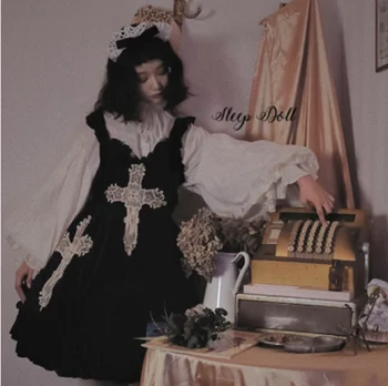 aranyos lány gótikus op loli Fodros cosplay ruha csipke hímzés Hercegnő tea party puff ujjú, magas derék Retror ruha, mert