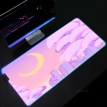 Aranyos Rózsaszín Fekvő Nagy Egér Pad PC Gamer Számítógép Teclado Anime Játék Mat Nagy Egér Pad RGB Billentyűzet, Világító Asztal Mat