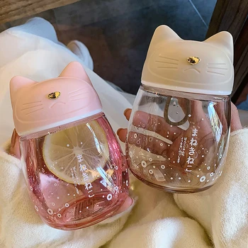 Aranyos víz üveg kreatív macska design trendi vagány mini üveg víz kupa gradiens színes, hordozható palack lány gyermek iszik ajándék