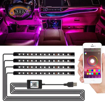 Autó Belső Lámpa RGB LED Dekorációs Lámpa Csík, USB, Vezeték nélküli, Távoli Zene Vezérlés Több Mód Autó Láb Fény