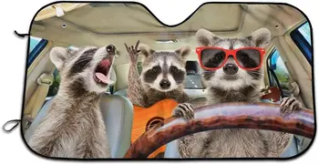 Autós napellenző Bargburm Három Vicces Mosómedve Állatok Szélvédő Nap Árnyékban Autó TEREPJÁRÓ Teherautó