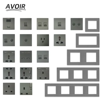 Avoir Fali Elektromos csatlakozóaljzat Usb Otthoni TV-RJ45 Hálózati HDMI Több Dugó Szürke Műanyag Panelek DIY Ingyenes Kombináció 220V