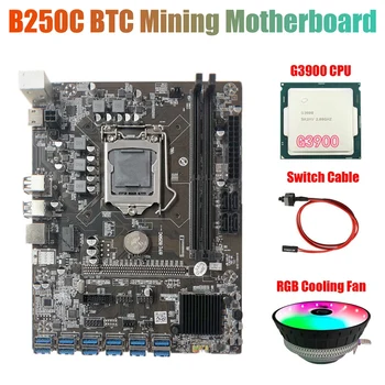 B250C Bányászati Alaplap RGB hűtőventilátor+G3900 CPU+Kapcsoló Kábel 12 PCIE, hogy USB3.0 GPU Slot LGA1151 Támogatás DDR4 RAM