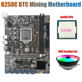 B250C Bányászati Alaplap RGB Ventilátor+G4400 CPU 12 PCIE, hogy USB3.0 GPU Slot LGA1151 Támogatás DDR4 DIMM RAM a BTC Bányász