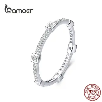 Bamoer 925 Sterling Ezüst Tér Geometriai Rakható Ujj Gyűrű a Nők, Gyönyörű Cirkon Eljegyzési Ékszert Ajándék GXR551