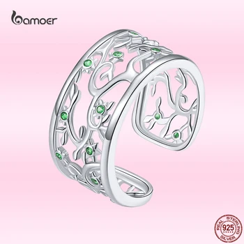 Bamoer Élet Fája Széles Gyűrűk Ujját a Nők 925 Sterling Ezüst Ingyenes Méretre Állítható Gyűrű Zenekar Új Design Bague BSR125