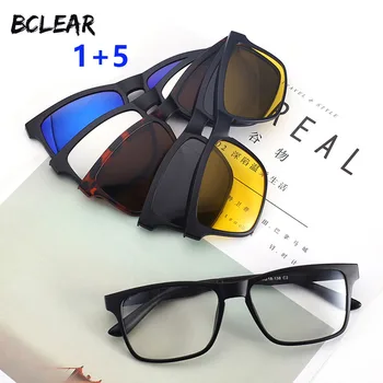BCLEAR unisex divat TR90 optikai keret 5 nap lencsék klip polarizált napszemüveg éjjellátó mágneses szemüvegkeretek