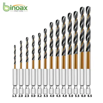 Binoax 13 Db Csavart HSS Fúró Bit Készlet Hatszögletű Szár a 1,5-6,5 mm-es Acél, Réz, Alumínium, Fa
