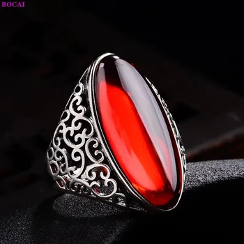 BOCAI 100% Sterling Ezüst S925 Állítható Gyűrű Divat Achát Chalcedony Üreges Gyűrűk Tiszta schuster szállás Drágakő Ékszer a Nők