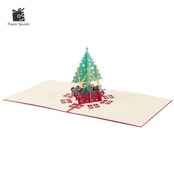 Boldog Karácsonyt Fa Vintage 3D-s lézeres vágás felugró papír, kézzel készített egyedi üdvözlőlapok, Karácsonyi ajándékok, ajándéktárgyak, képeslapok