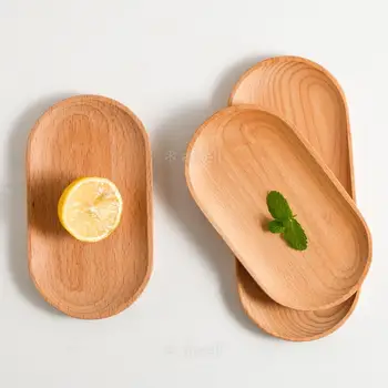Bükk Fa Ovális Tálca Mini Dinne Lemez Háztartási Edények Haza Bolt Mini Tömör Fa Tányér konyhai felszerelések