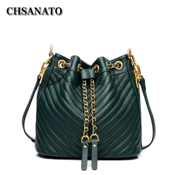CHSANATO 24cm Messenger Bag Női Vödör válltáska Húzózsinórral Marhabőr Hölgy Táskáját Luxus DesignerBolsos Mujer