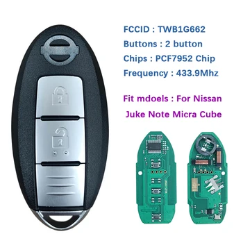 CN027035 Utángyártott 2 gombot a Smart Billentyűt A Nissan Juke Megjegyzés Micra Kocka Távoli TWB1G662 433.9 mhz Chip PCF7952