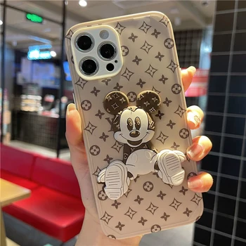 Disney 3D Mickey Mobil Telefon tok iPhone 13 12 11 Pro Max X XR 7 8 Plusz Rajzfilm Luxus Anti-Őszi Mobiltelefon Borító Puha Héj