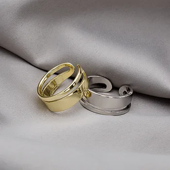 Divat Egyszerű Dupla réteg Nyitott Gyűrű Rozsdamentes Acél Gyűrűk Arany Sima Nők Férfiak Szabálytalan Gyűrű Trend Ékszer Ajándék
