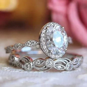 Divat-Luxus Esküvői Gyűrű Nő Szilánk Csavar a Klasszikus Köbméter Galamb Tojás Cirkon Lány Kristály Ékszerek Pár Gyűrű Készlet