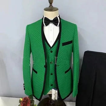 Divat Zöld Esküvői Öltönyök Slim Fit Vőlegény Szmoking 2 Db Násznagyok Férfi Öltöny Zakó Hivatalos Bál Üzleti Kabát, Nadrág