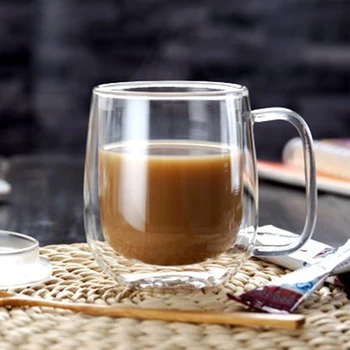Duplafalú Üveg Bögrék, A Fogantyú Hőszigetelt Kávé, Pohár Tiszta Eszpresszó Csésze Ital Szemüveg Hőálló Egy Csésze Tea