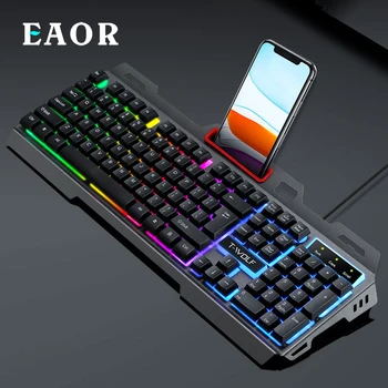 EAOR RGB Vezetékes Gaming Billentyűzet Fém Panel Gaming Billentyűzet 104 Kulcs Mechanikus Érzem, Billentyűzet, Laptop, Asztali PC Gamer