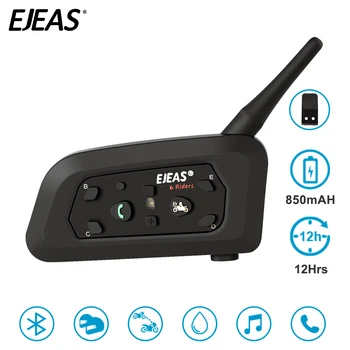 EJEAS V6 Pro Intercom Helmet Bluetooth Headset Motoros Intercomunicador Moto Mikrofon Telefon GPS MP3 1200m, 6 Versenyző