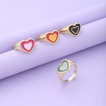 Elveszett Lady Divat Szív Gyűrű A Nők Egyszerű, Szórakoztató Design Gyűrű Többszínű Tai Chi YinYang Gyűrűk Alufelni Zománc Gyűrű Ékszer
