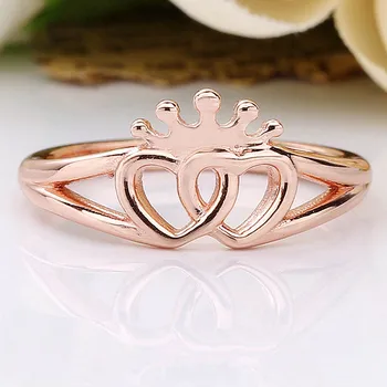 Eredeti Rose Egymásba Koronás Szív Gyűrű A Nők 925 Sterling Ezüst Gyűrű, Esküvői Buli, Ajándék, Pandora Ékszer
