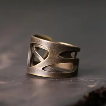 Eredeti Tervező Szerencsés Üreges Folyamat Nyitott Gyűrű Rúd Minta Kínai Retro Fény Luxus Varázsa Női Ezüst Ékszer