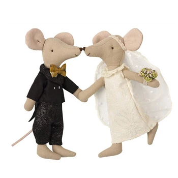 Esküvői Egerek Pár Doboz Chritmas újévi Ajándék, Kézzel készített Aranyos kis Egér, Fiú, Lány, Ajándék Doboz, Pamut Baba Varrás