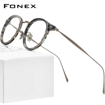 FONEX-Acetát Titán Szemüveg Keret Férfiak 2022 Retro Klasszikus Kerek Felírt Szemüveget a Nők Szemüveg Optikai Szemüveg 850