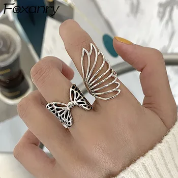 Foxanry 925 Sterling Ezüst Fél Gyűrűk Új Divat Kreatív Üreges Pillangó Szárnyak Menyasszony Ékszerek, Ajándékok Nőknek