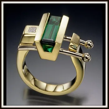 Férfi Zöld Cirkon Gyűrű, Arany Punk, Eljegyzési Gyűrűk, a Férfiak Vintage Party Esküvői Gyűrű a Nők, Gyönyörű Smaragd Színű Ékszerek