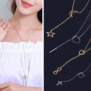 geometriai női rövid nyaklánc rozsdamentes acél hosszú medál, nyaklánc női nyaklánc, csillag, hold, nyaklánc ékszer, ajándék