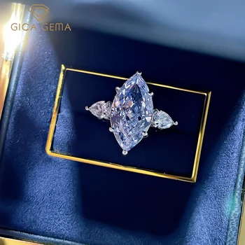 GICA GEMA 100% 925 Sterling Ezüst 9*18mm Jég Kék Magas Szén-dioxid-Gyémánt Gyűrű A Nők, Habzó lakodalom Jól Ékszer Ajándék