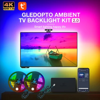 Gledopto Smart Home TV Környezeti Háttérvilágítás Készlet, HDMI-Kompatibilis Eszköz, Szín, Szinkron RGBIC LED Szalag A Tuya APP/Amazon