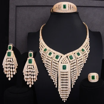 GODKI 119MM Hosszú Tassel Csepp Luxus a Nők Menyasszonyi Cirkónia Gyűrű Karkötő Nyaklánc Fülbevaló Dubai Ékszer Szett Ékszer Függő