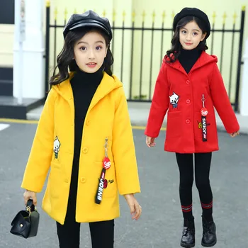 Gyermek kabát őszi-téli meleg gyapjú kapucnis kabát rajzfilm nyomtatási gyerek ruhákat lányok kabát ruha 5-12T