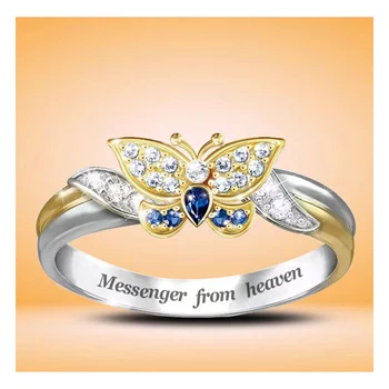 Gyönyörű Pillangó Gyűrű Népszerű Természetes Drágakő, Gyémánt 14k Arany, Két-színű Női Ékszerek Kiegészítők Anillos Mujer