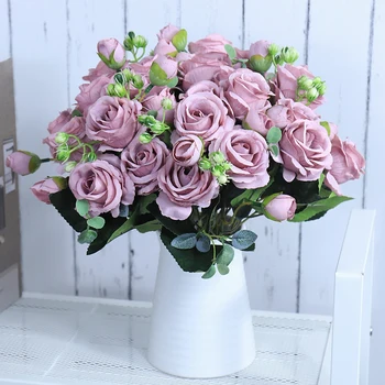 Gyönyörű Rózsák Mesterséges Virágokat, Magas Színvonalú Luxus Esküvői Dekoráció, Selyem Hamis Virágok lakberendezés Fehér Tartozékok