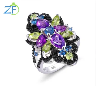 GZ ZONGFA Igazi Ezüst Gyűrű Női 925 Sterling Ezüst Multi-Color Természetes Drágakő High-End Design, Nemes, Finom Ékszerek