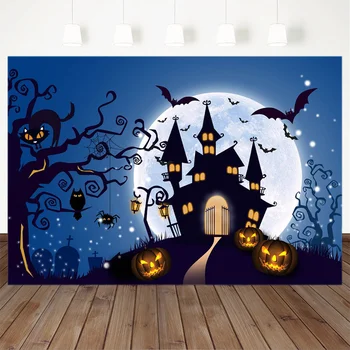 Halloween Fotózás Háttér Tök Lámpás Gyerekek, Gyerekek Bat Kísértetjárta Házban Fotó Hátteret Fél Banner Stúdió, Dekoráció