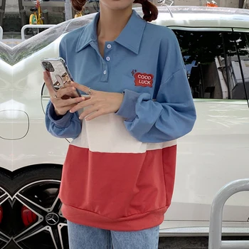 Harajuku Őszi kapucnis felső női pólók Divat Patchwork vékony Pulcsit Nő Alkalmi laza koreai kapucnis kamaszruha