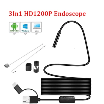 HD 1200P IP68 8 mm-es objektív Endoszkóp Kamera Kemény, Rugalmas Cső, Mirco USB-C-Típusú Füles Videó Ellenőrzés az Android PC 1-10m