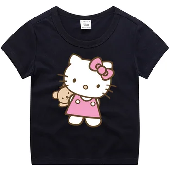 Hello Kitty gyermek póló gyermekek viselnek nyári pamut, rövid ujjú kerek nyakú fél ujja rajzfilm Lélegző ruha