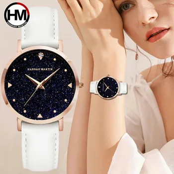 HM Felső Luxus Márka Japán Eredeti Behozott Mozgalom Kvarc Karóra Női Vízálló Bőr Flash Csillag Dial Watch Nő Óra
